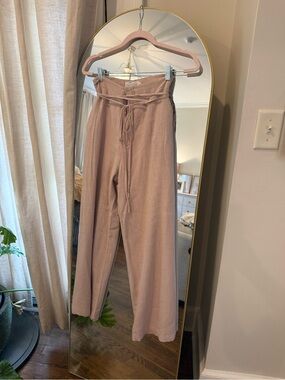 High-Rise Wide-Leg Drawstring Pants - Dusty Mauve